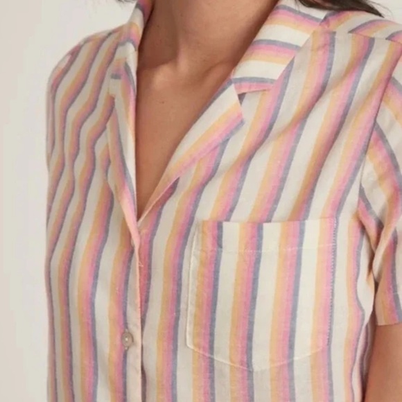 Marine Layer Doze Short Sleeve PJ Top In Retro Ombre Stripe - Picture 2 of 4